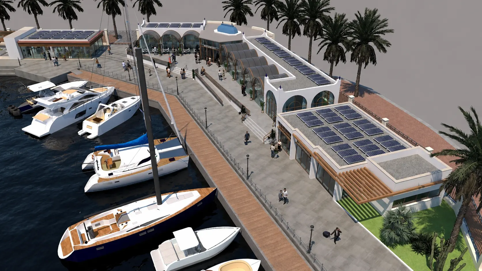 Vista aérea del futuro complejo comercial y gastronómico de la Dársena Pesquera