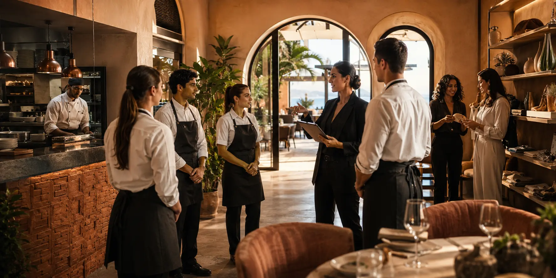 Equipo de restauración preparándose para la apertura